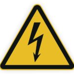 Warnsymbol für elektrische Gefahr, gelbes Dreieck mit schwarzem Blitz.