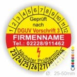 Prüfplaketten DGUV Vorschrift 3 mit FirmenaufdruckPrüfetiketten Aufkleber nach Wunsch DGUV V3