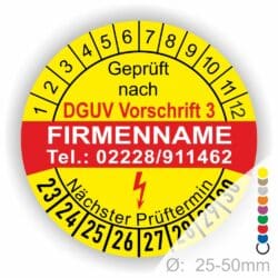 Prüfplaketten DGUV Vorschrift 3 mit FirmenaufdruckPrüfetiketten Aufkleber nach Wunsch DGUV V3