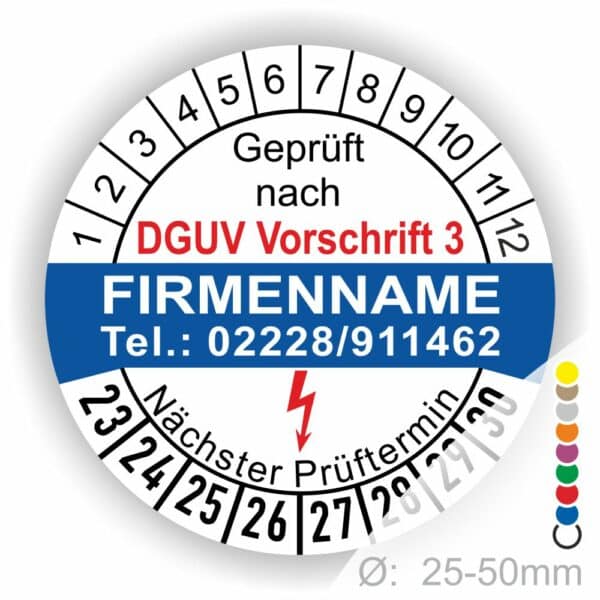 Prüfplaketten DGUV Vorschrift 3 mit Firmenaufdruck