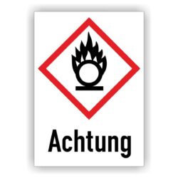 Gefahrstoffetikett nach GHS - Flamme über einem Kreis- Achtung gefahrstoffsymbole