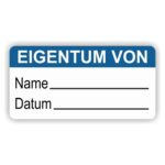 aufkleber -eigentum name datum beschriftungsfeld farbe blau