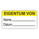 aufkleber -eigentum name datum beschriftungsfeld farbe gelb