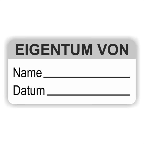 aufkleber -eigentum name datum beschriftungsfeld farbe grau