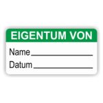 aufkleber -eigentum name datum beschriftungsfeld farbe grün