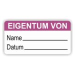 aufkleber -eigentum name datum beschriftungsfeld farbe lila