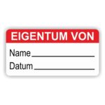 aufkleber -eigentum name datum beschriftungsfeld farbe rot