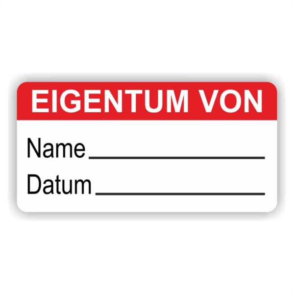 aufkleber -eigentum name datum beschriftungsfeld farbe rot