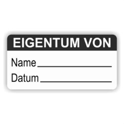 aufkleber -eigentum name datum beschriftungsfeld farbe schwarz