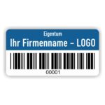 Eigentums Etiketten mit Barcode blau individuell