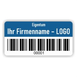 Eigentums Etiketten mit Barcode blau individuell