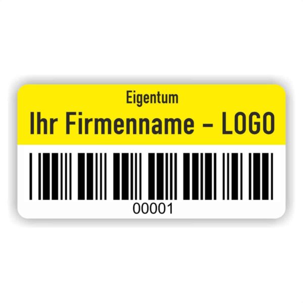 Eigentums Etiketten mit Barcode gelb