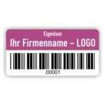 Eigentums Etiketten mit Barcode lila