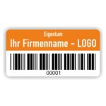 Eigentums Etiketten mit Barcode orange