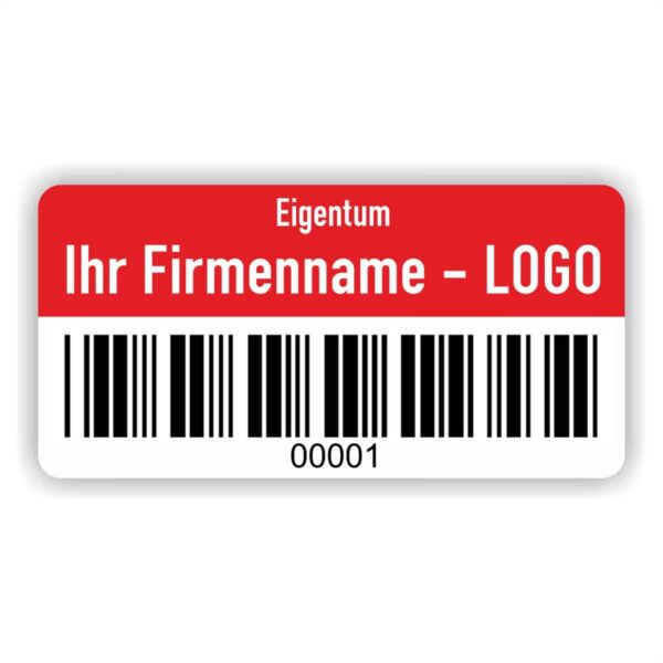 Eigentums Etiketten mit Barcode rot