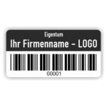 Eigentums Etiketten mit Barcode schwarz