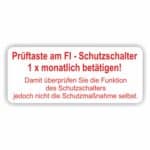 Aufkleber Verteilerkasten Prüftaste am FI-Schutzschalter monatlich betätigen