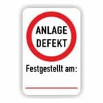 Aufkleber Anlage defekt mit Beschriftungsfeld