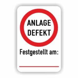 Aufkleber Anlage defekt mit Beschriftungsfeld