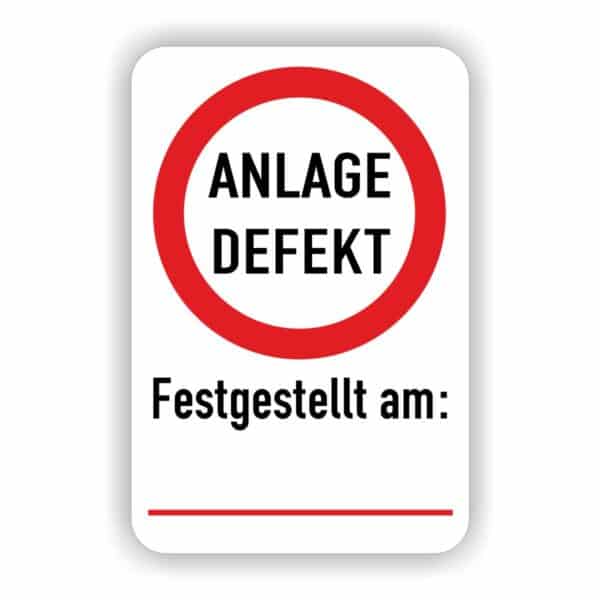 Aufkleber Anlage defekt mit Beschriftungsfeld