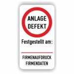 Anlage defekt Aufkleber mit Firmeneindruck Wunschtext