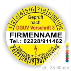 Prüfplakettten DGUV Vorschrift 3 mit Werbeaufdruck
