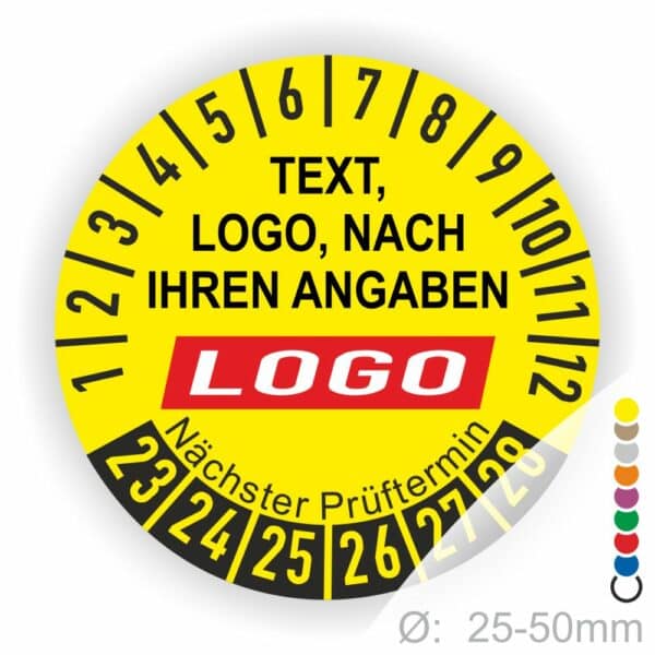 Prüfplaketten individuell - Ihrem eigenen Text oder Logo