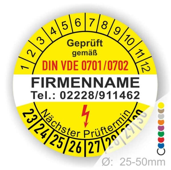 Prüfplakette VDE 0701-0702 Firmeaufdruck