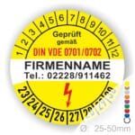 Gemäß VDE 0701-0702 - Prüfplaketten Firmeaufdruck weiß