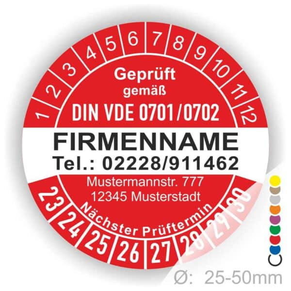 Geprüft nach VDE 0701/0702 Prüfplakette Individuell