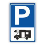 Parken nur für Wohnmobile Parkplatz Schild farbe blau weiß Wohnmobil- Symbol schwarz