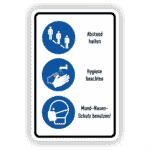 Kombisschild Abstand halten, Hygiene beachten, Mund-Nasen-Schutz benutzen!