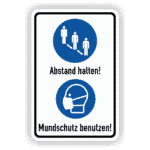 Abstand halten und Mundschutz benutzen Hinweisschild