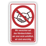 Wir verzichten auf Händeschütteln Hinweisschild