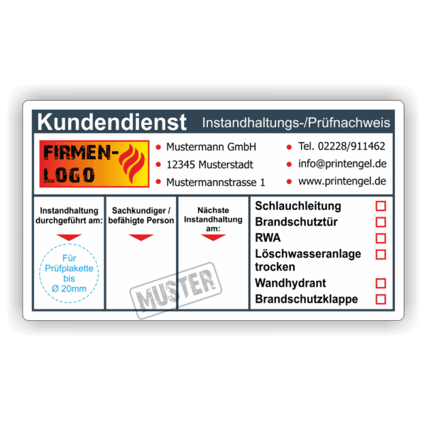 Instandhaltungsnachweis Prüfplaketten Brandschutz farbe Antrazith Instandhaltungsnachweis Brandschutzanlage