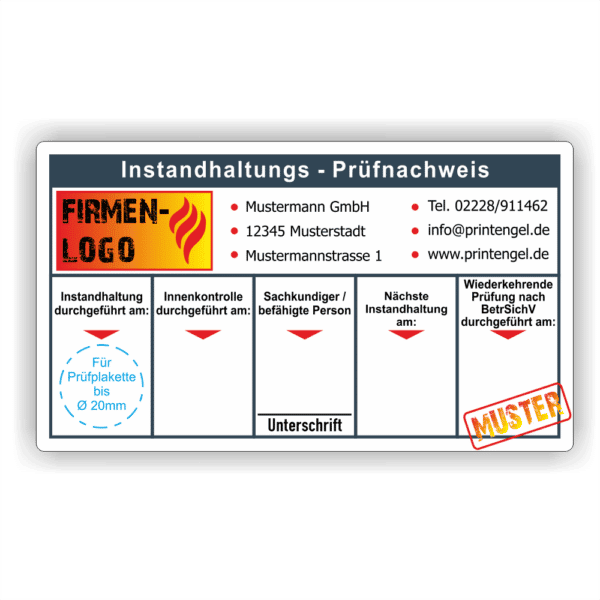 Instandhaltungsnachweis Feuerlöscher Antrazith Firmenaufdruck