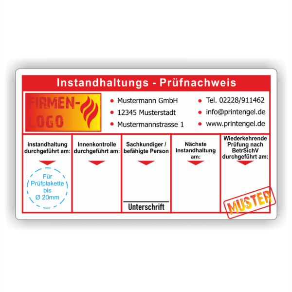 Instandhaltungsnachweis Feuerlöscher rot Firmenaufdruck