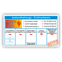 Instandhaltungsnachweis Feuerlöscher blau Firmenaufdruck