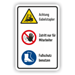 Zutritt nur für Mitarbeiter, Gabelspler, Fußschutz, Warnschild