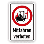 Verbotsschild Gabelstapler mitfahren verboten