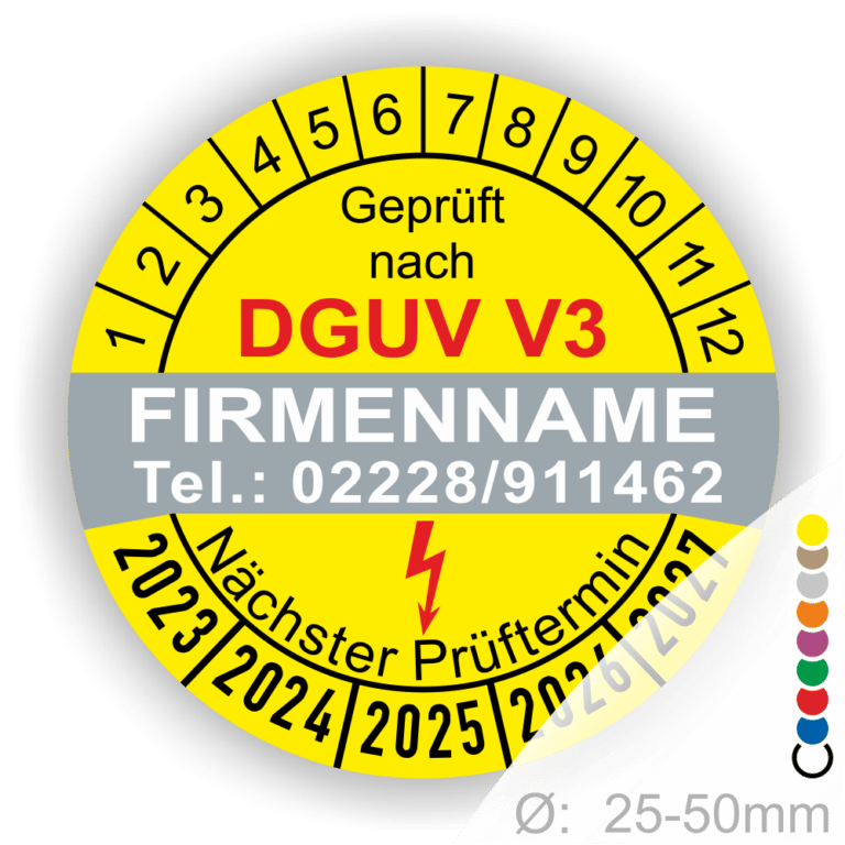 Prüfplakette mit Wunschtext STK/MTK MPBetreibV DGUV-V3 Prüfplakette mit Wunschtext STK/MTK MPBetreibV DGUV-V3