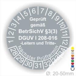 Leitern und Tritte Wartungsplaketten. Nächster Prüftermin. Plaketten Farbe- Grau und Text in Weiss. Monatszahlen oben und Jahreszahlen unten beginnend mit Startjahr- 26