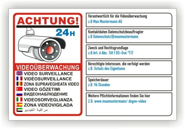 videoüberwachung privatgrundstück hinweisschild pflicht