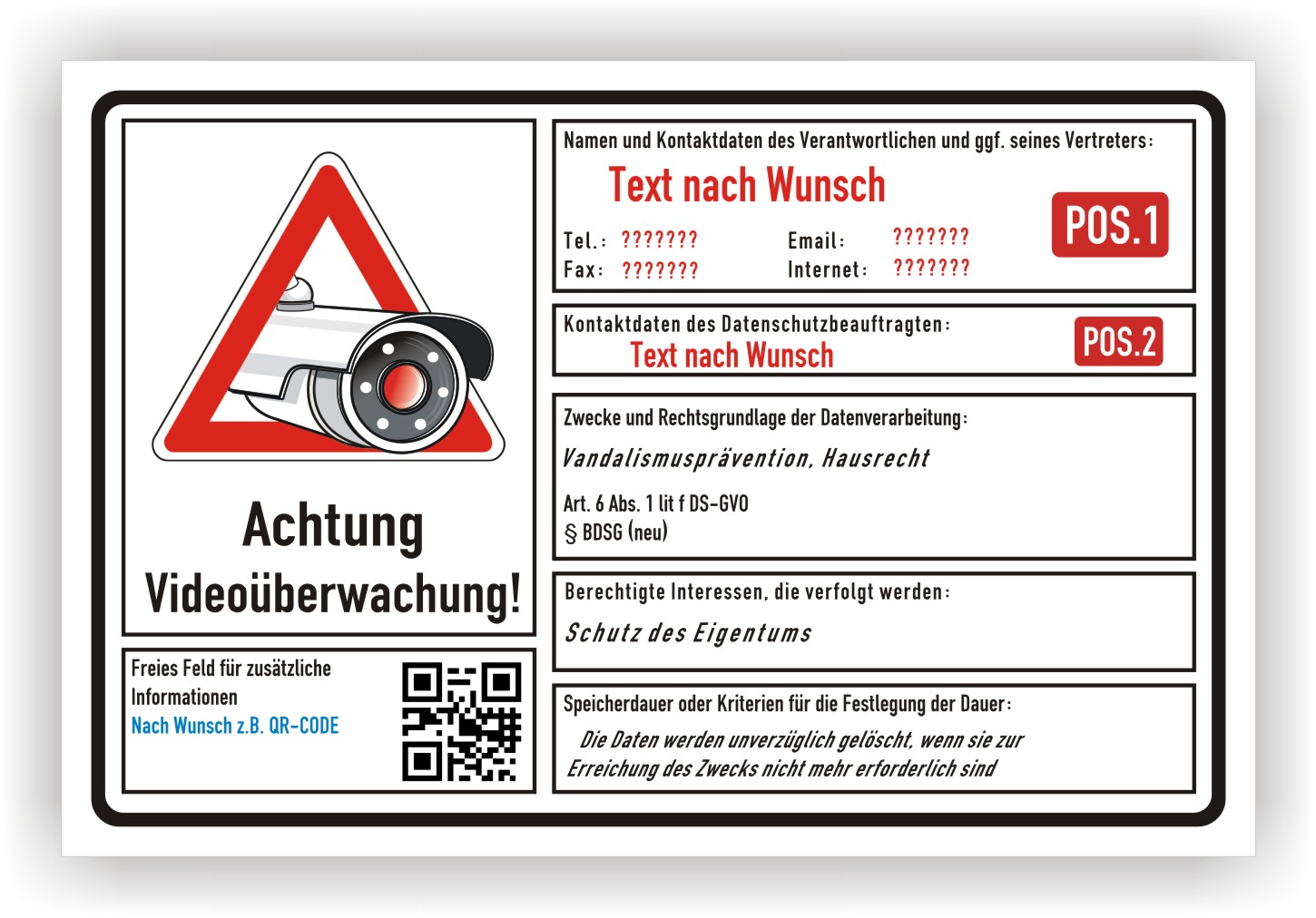 Videoüberwachung Schild German Template