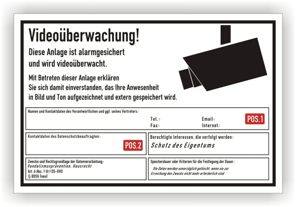 Videoüberwachung Schild – Sicherheitskamera Warnschild, Metall, 20,3x30,5 Cm, Vorgebohrt