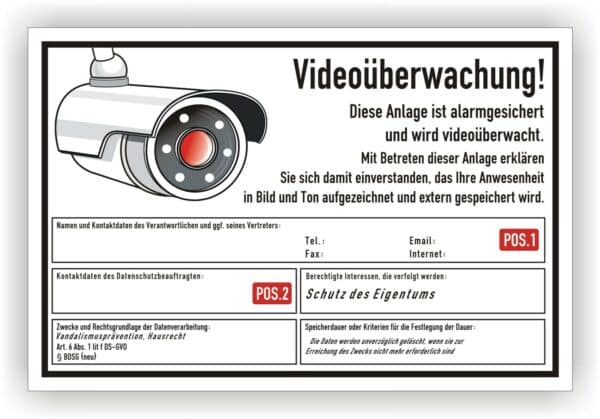Schild Videoüberwachung Anlage DSGVO