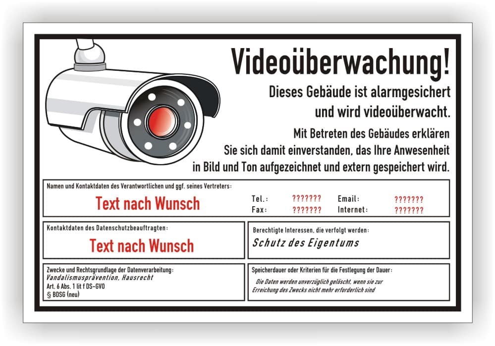 Hinweisschild Videoüberwachung Gebäude DSGVO- PrintEngel