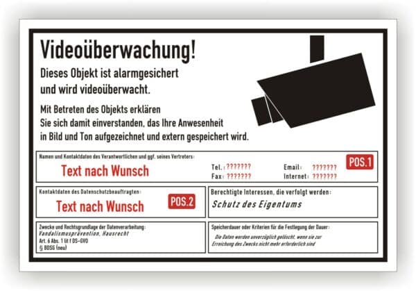 Videoüberwachung Schild, Objekt DSGVO