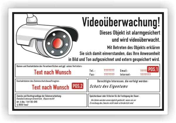 Videoüberwachung Objekt Hinweisschild DSGVO
