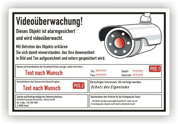 Schild Videoüberwachung Objekt Alarmgesichert
